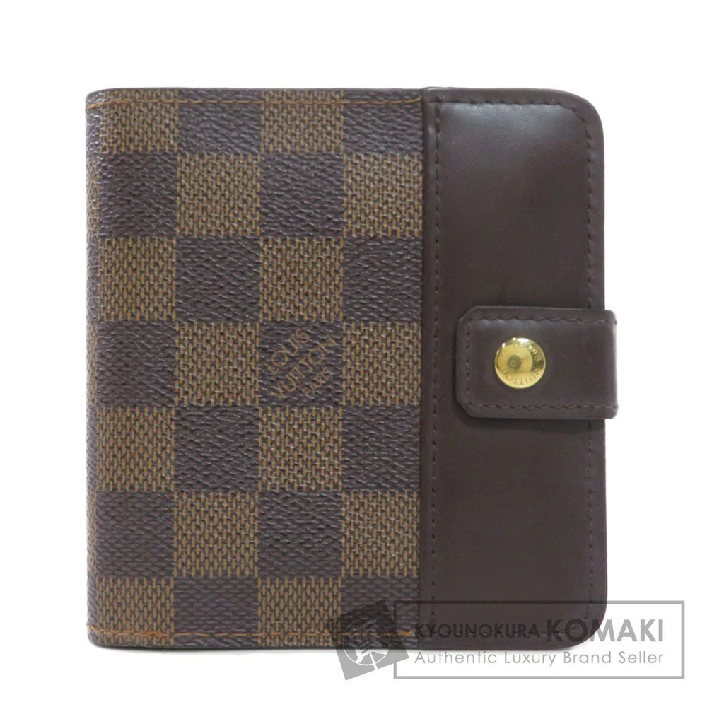 Louis Vuitton Compact Zip Damier Ebene Brown Bi fold Wallet Canvas